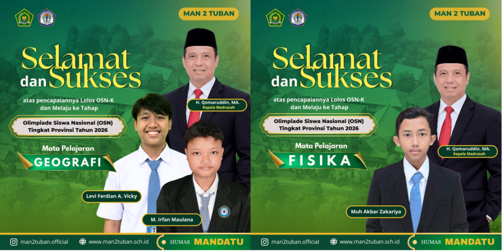 Tiga Murid MAN 2 Tuban Lolos OSN tingkat Provinsi 2026