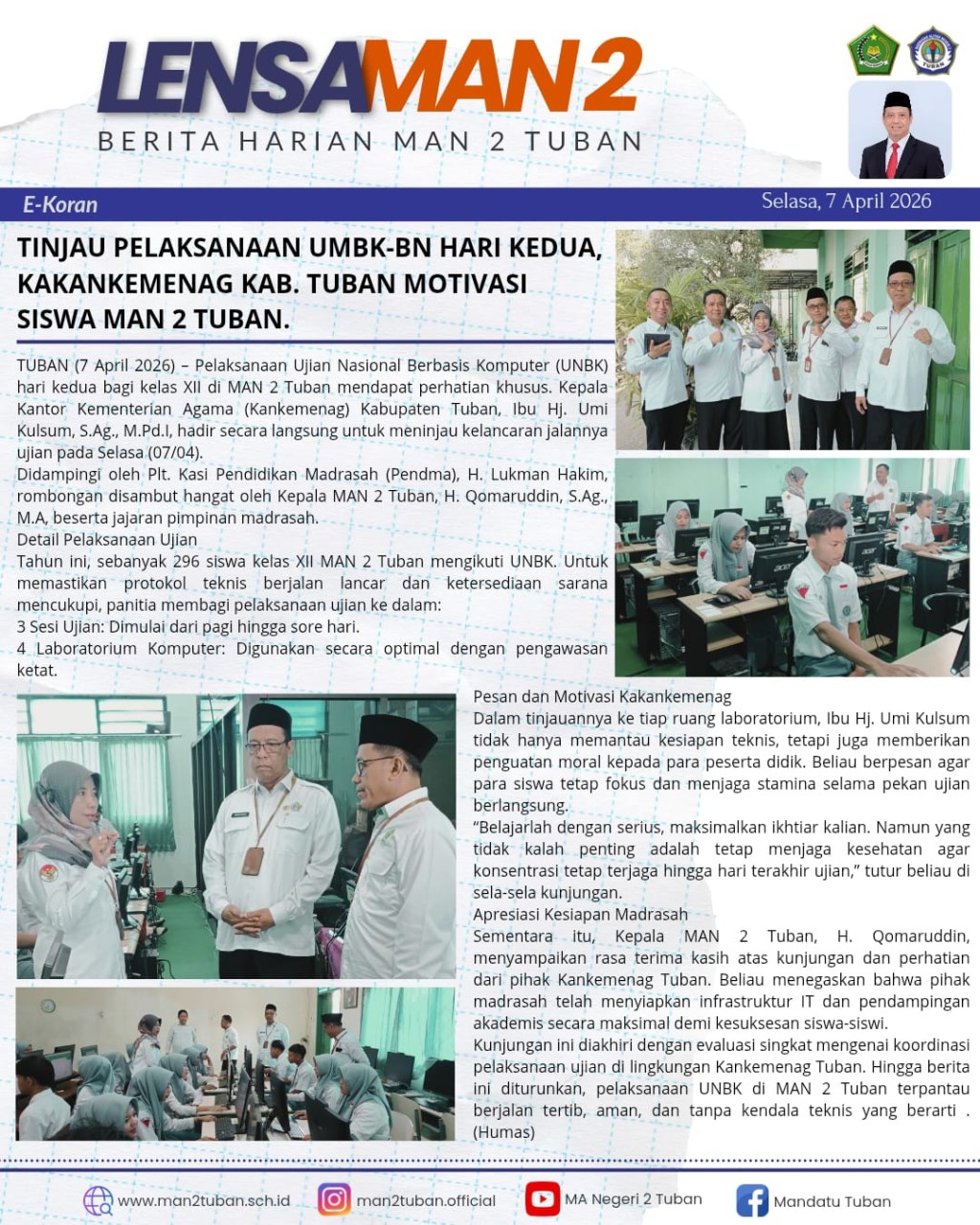 Kakankemenag Kab. Tuban Tinjau Pelaksanaan UMBK-BN